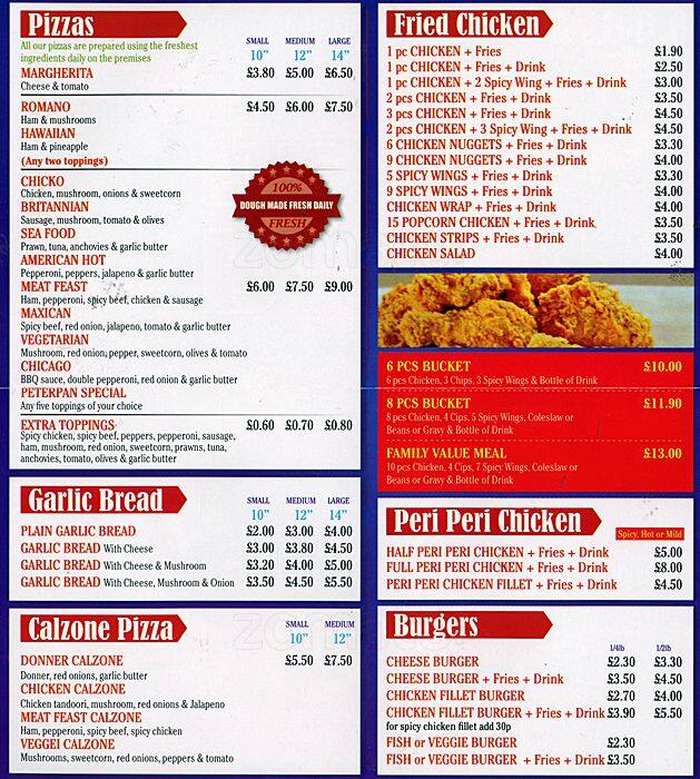 Menu at Peter Pan pizzeria, Stockport, 408 Manchester Rd