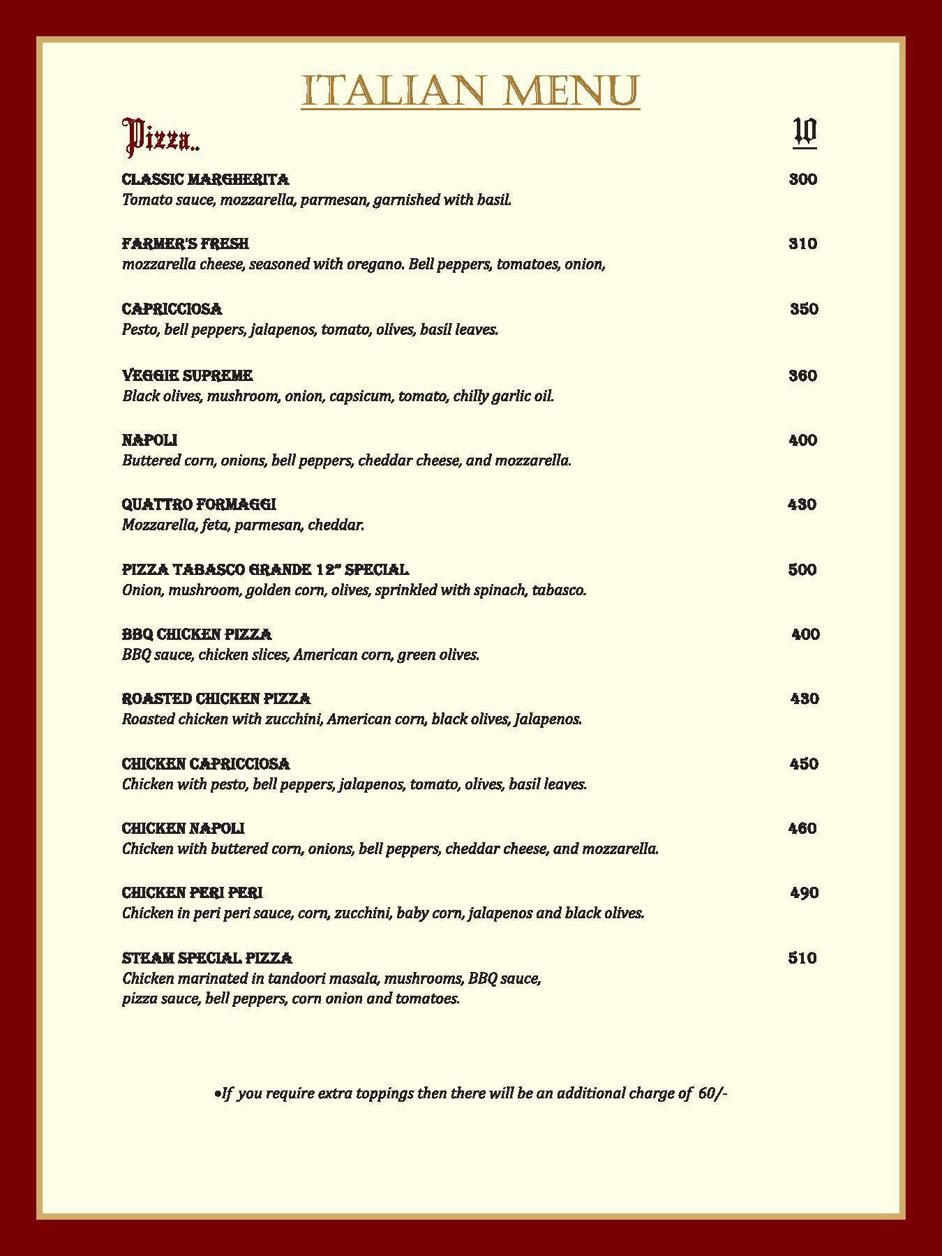 Steam Restaurant Menu, Menu for Steam Restaurant, Fateh Sagar, Udaipur