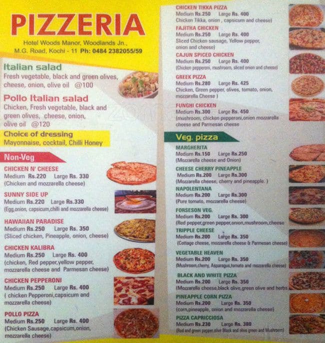 Pizzeria Menu, Menu for Pizzeria, MG Road, Kochi - Zomato