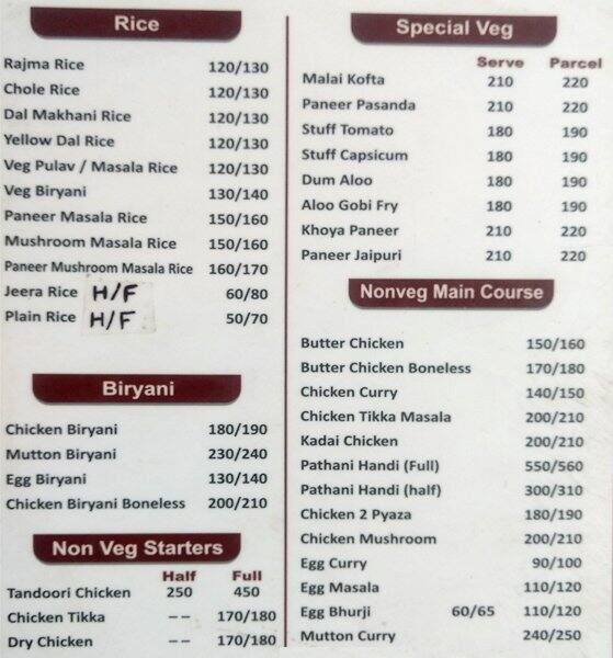 Preet Da Dhaba menu