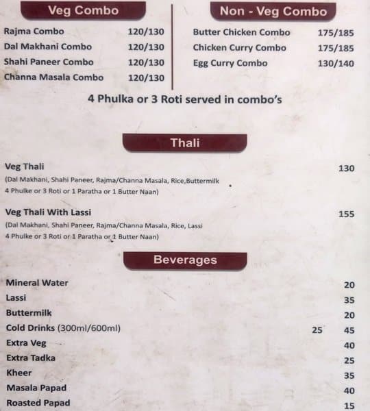 Preet Da Dhaba menu