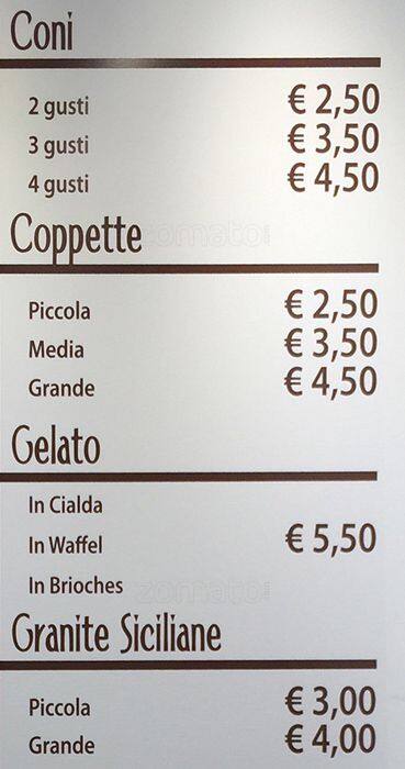 Menu di Tiberio Gelato Romano 
