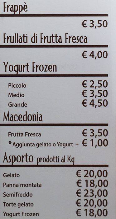 Menu di Tiberio Gelato Romano 