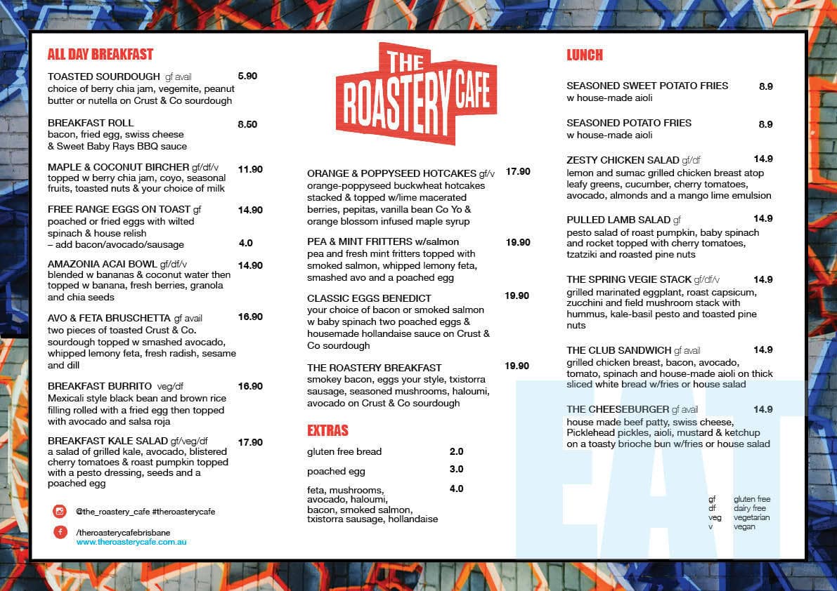 The Roastery Cafe Menu, Menu for The Roastery Cafe, South