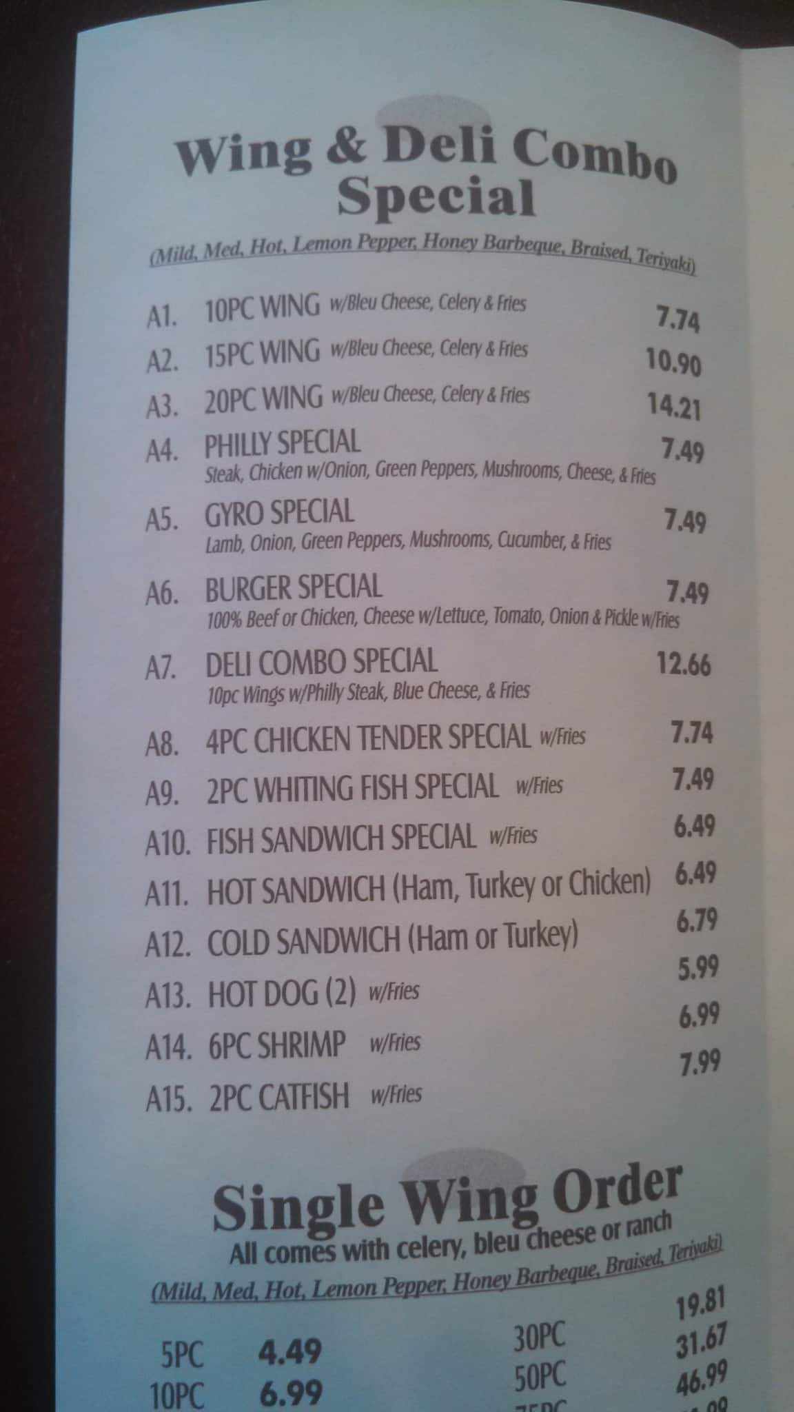 Menu at American Wings & Deli restaurant, Atlanta, Main St