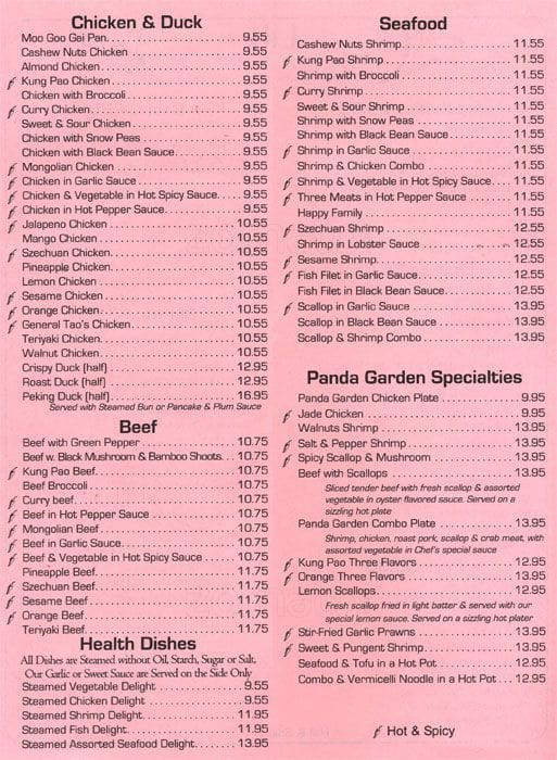 Menu At Panda Garden Restaurant Thornton 9682 Washington St