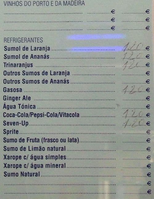 Café ArcoIris Menu, Menu de Café ArcoIris, Coimbrões