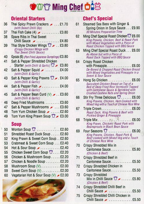 Ming Chef menu