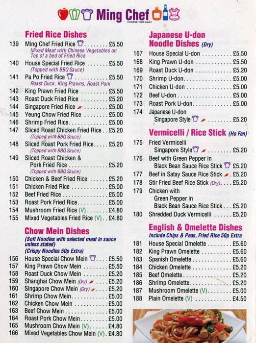 Ming Chef menu