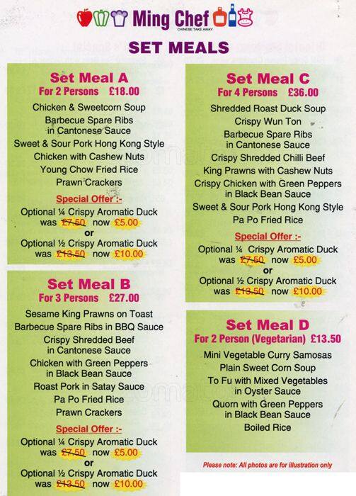 Ming Chef menu