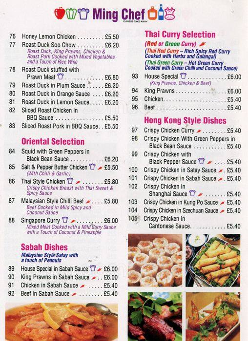Ming Chef menu