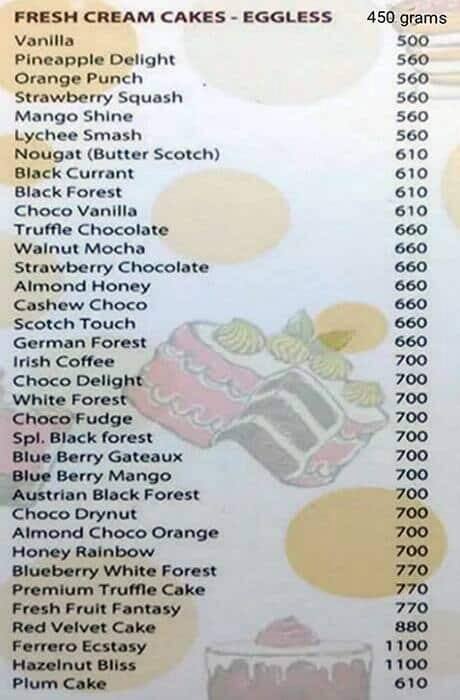 Cake Point menu