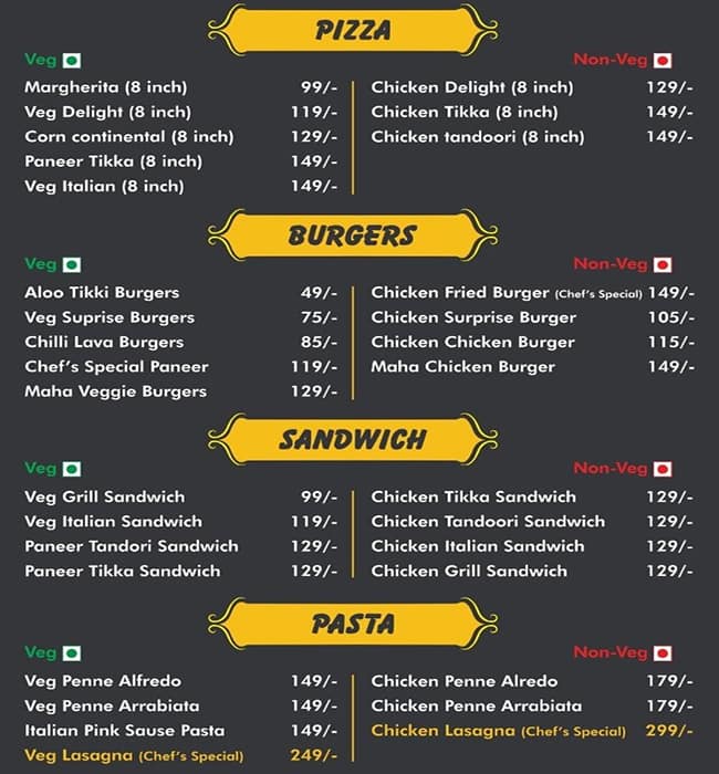 The Aragorn's Cafe menu