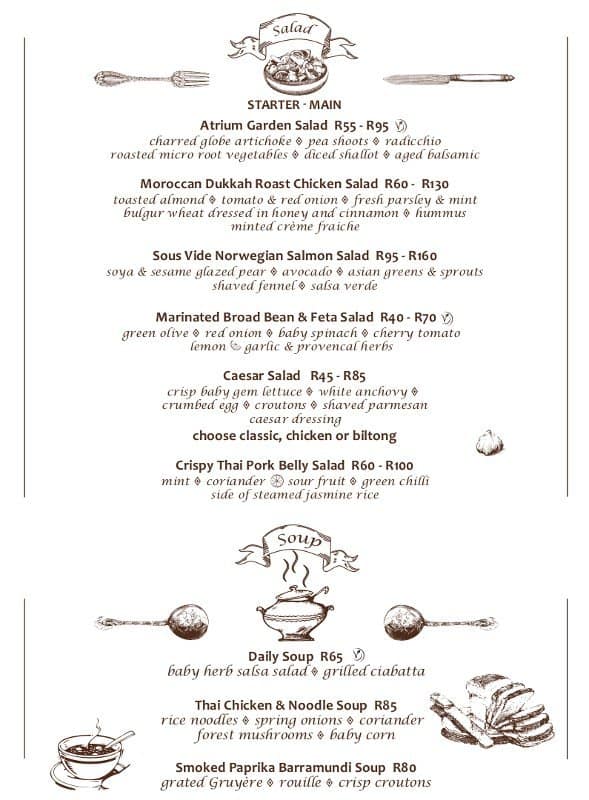 The Atrium Intercontinental Hotel Johannesburg Sandton Towers Menu