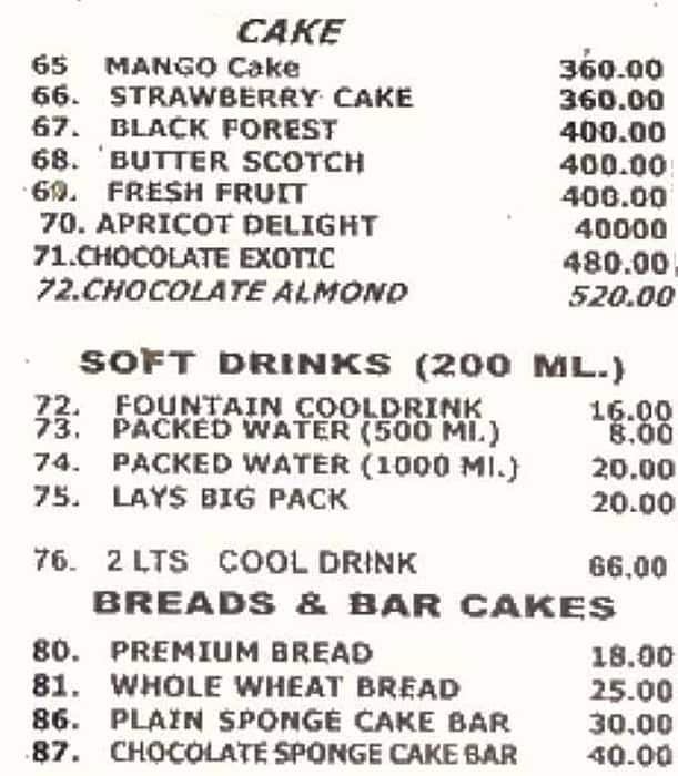 Subhan Bakery - Since 1948 menu