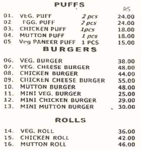 Subhan Bakery - Since 1948 menu