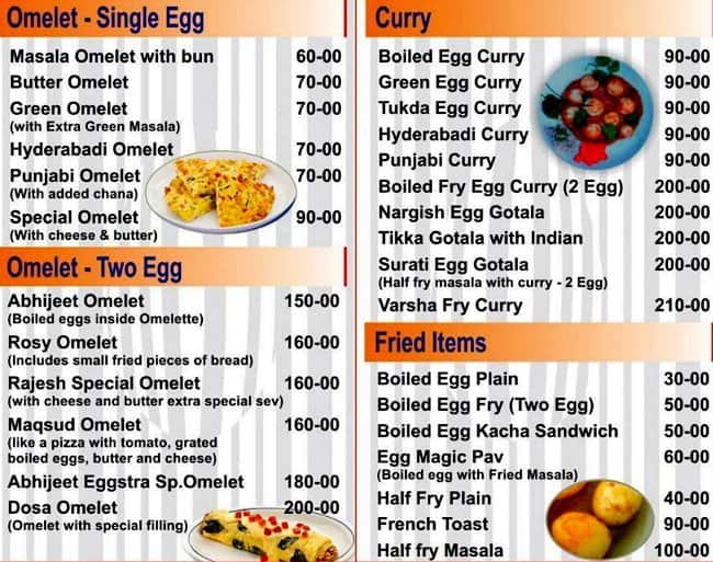 R.K. Egg Eatery Menu, Menu for R.K. Egg Eatery, Vastrapur, Ahmedabad