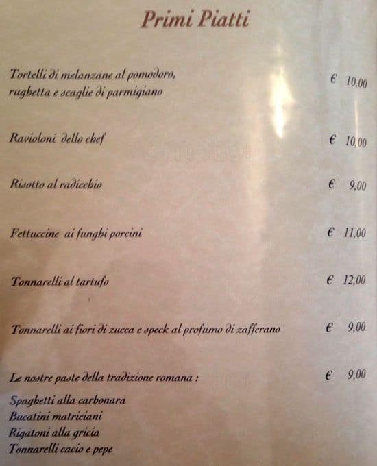 Menu di Il Grottino All'Aventino 