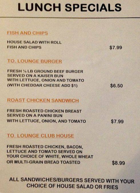 TO. Lounge menu
