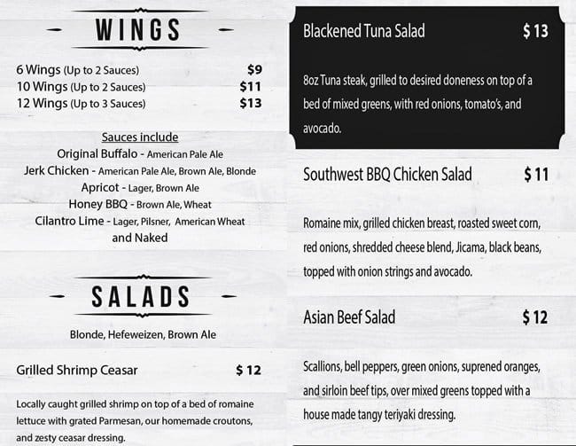 Menu at Blackened Brew pub & bar, Hammond