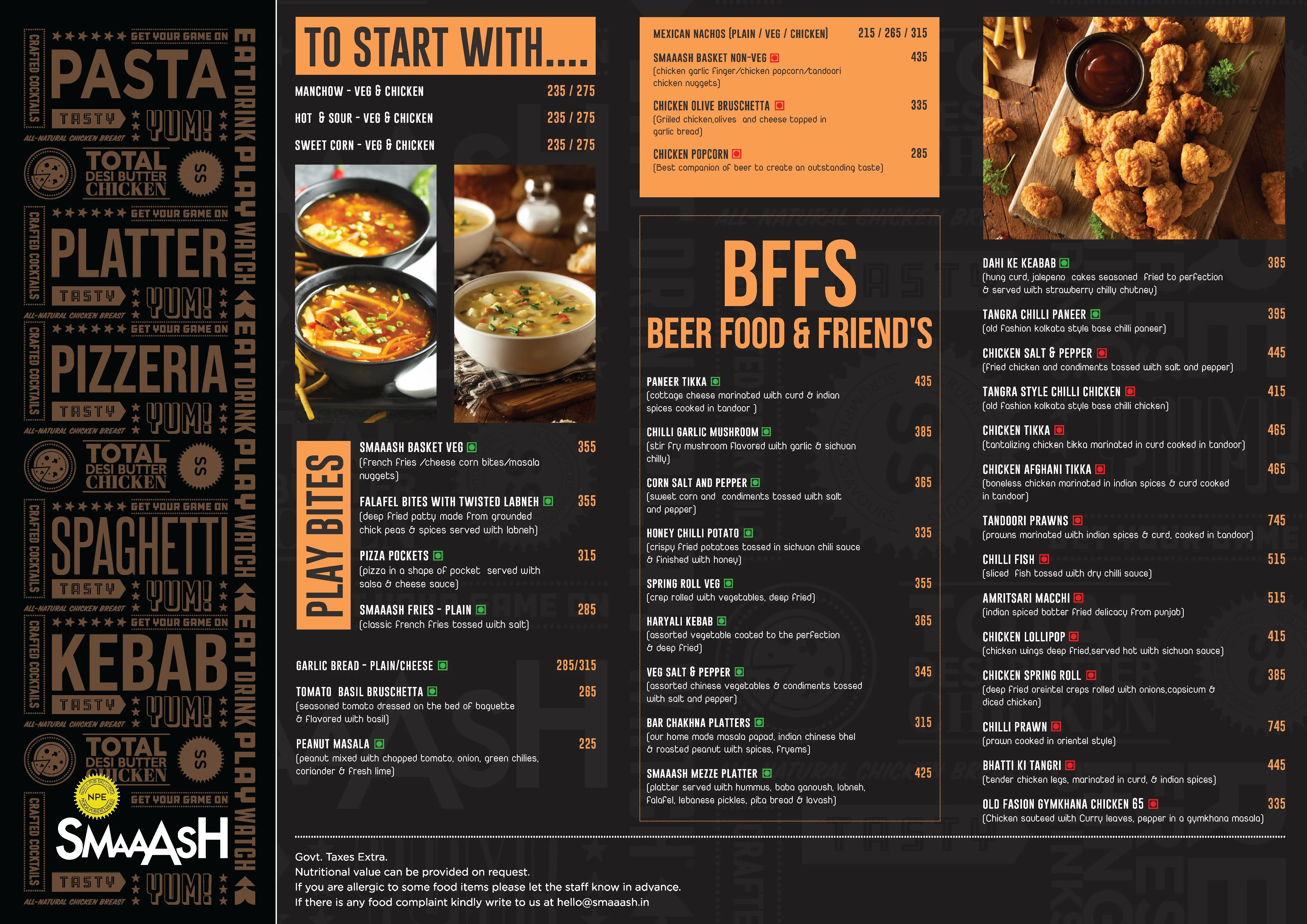 Noida Pub Exchange, Sector 18 Menu