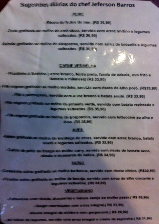 Livraria Sebinho cardápio