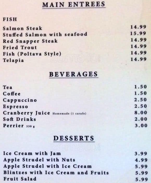 Menu de Kiev Restaurant