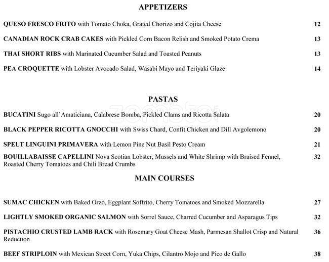 Citrus Restaurant & Lounge menu
