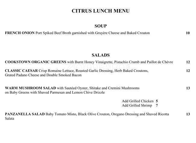 Citrus Restaurant & Lounge menu