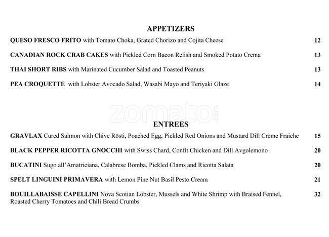 Citrus Restaurant & Lounge menu