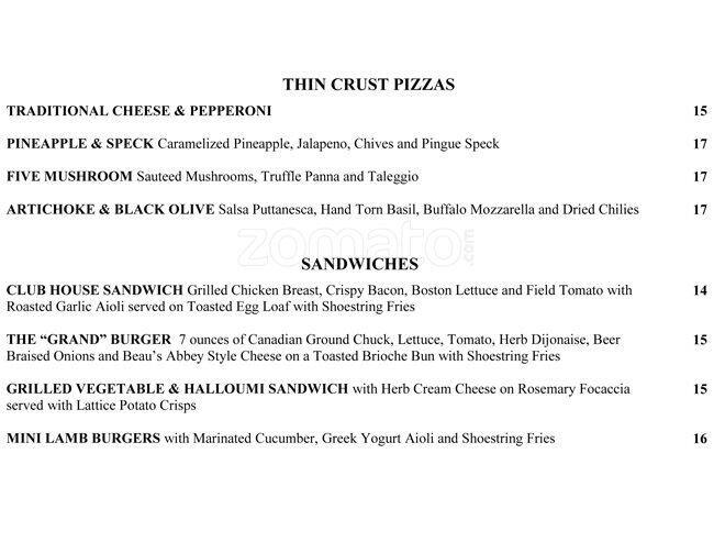 Citrus Restaurant & Lounge menu