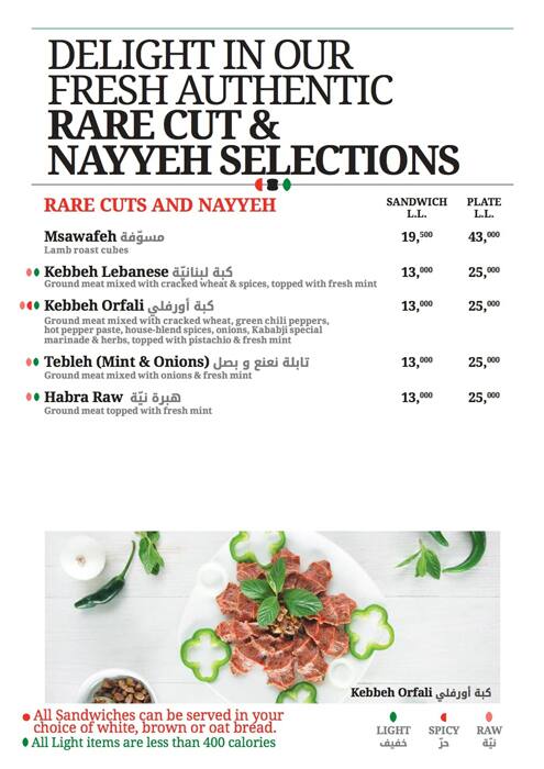 Kababji menu