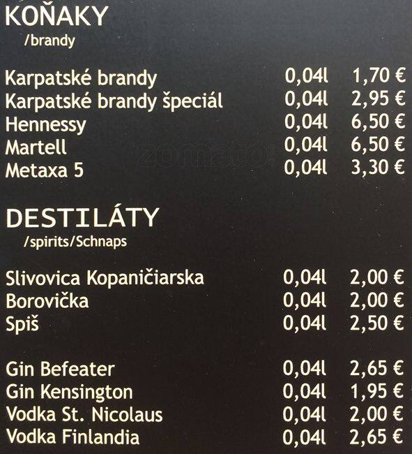 Menu at Cafe Propeller, Bratislava
