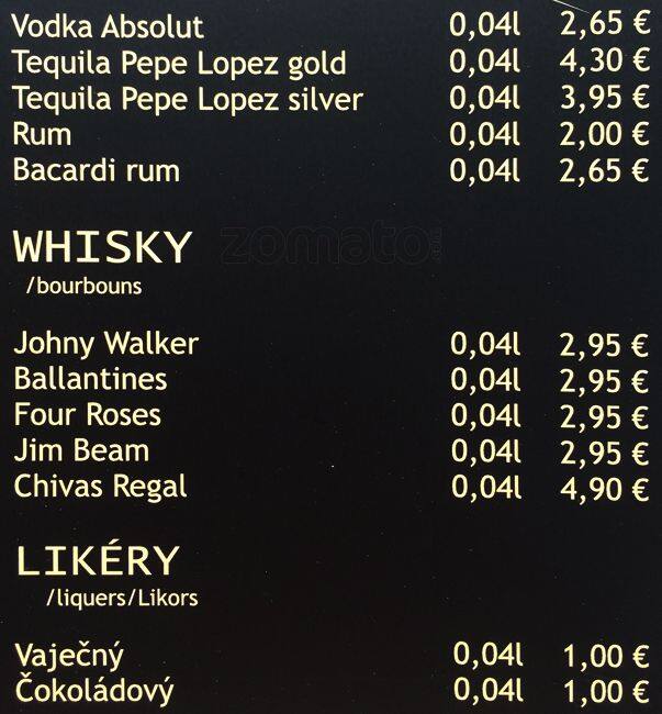 Menu at Cafe Propeller, Bratislava