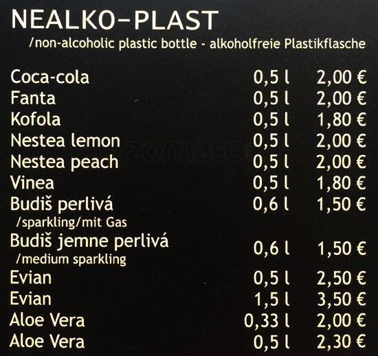 Menu at Cafe Propeller, Bratislava