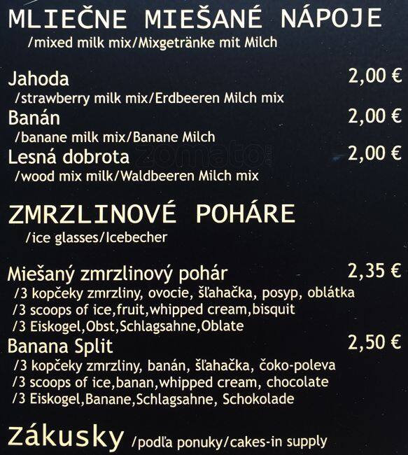Menu at Cafe Propeller, Bratislava