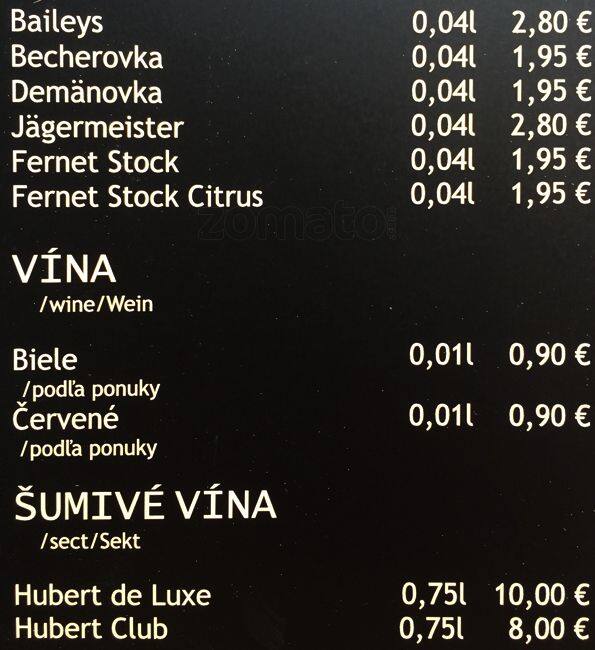 Menu at Cafe Propeller, Bratislava