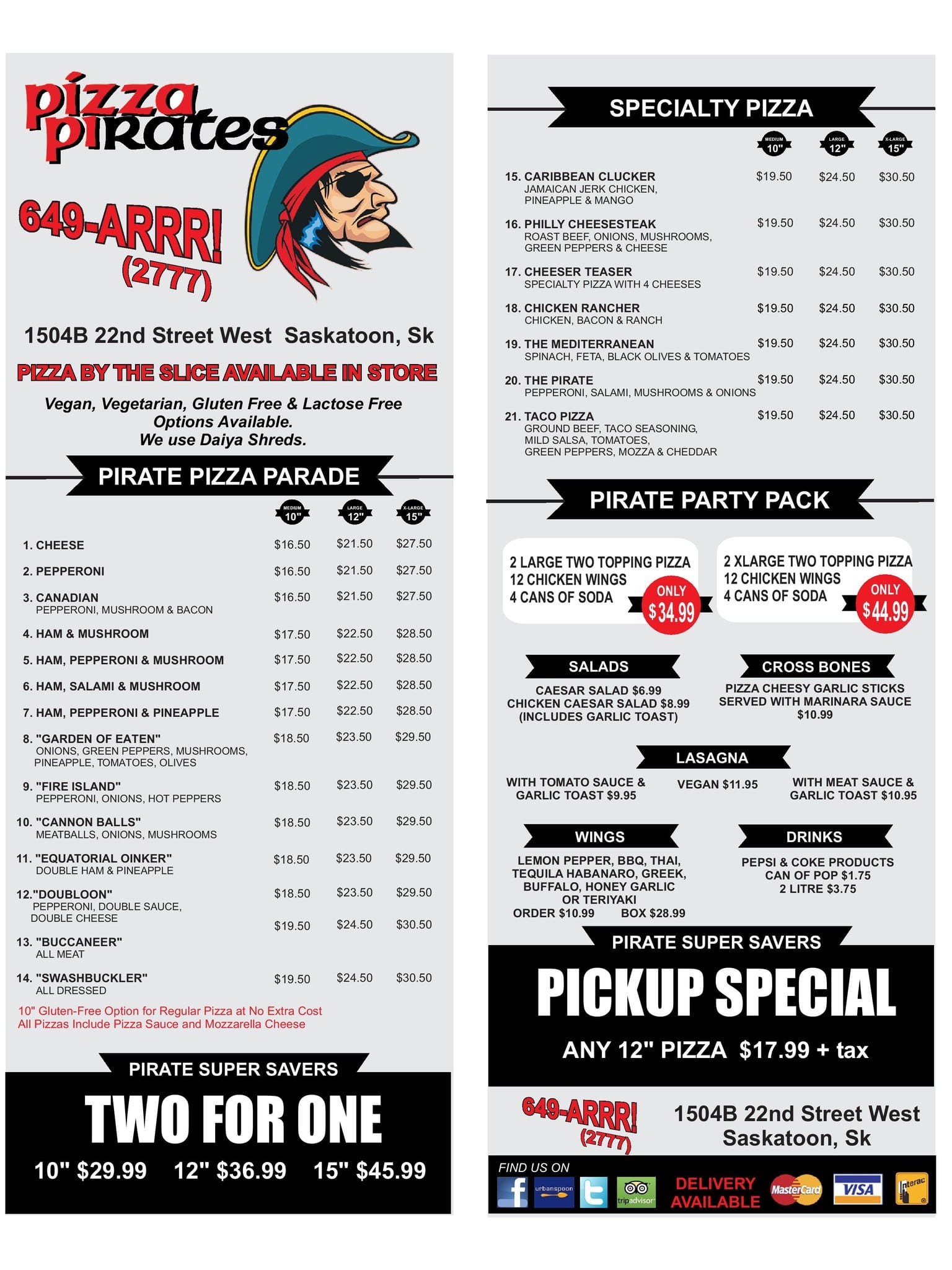 Pizza Pirates Menu, Menu for Pizza Pirates, Pleasant Hill, Saskatoon ...