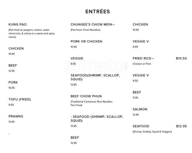 Chungee's menu