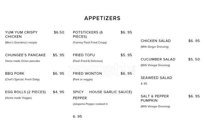 Chungee's menu