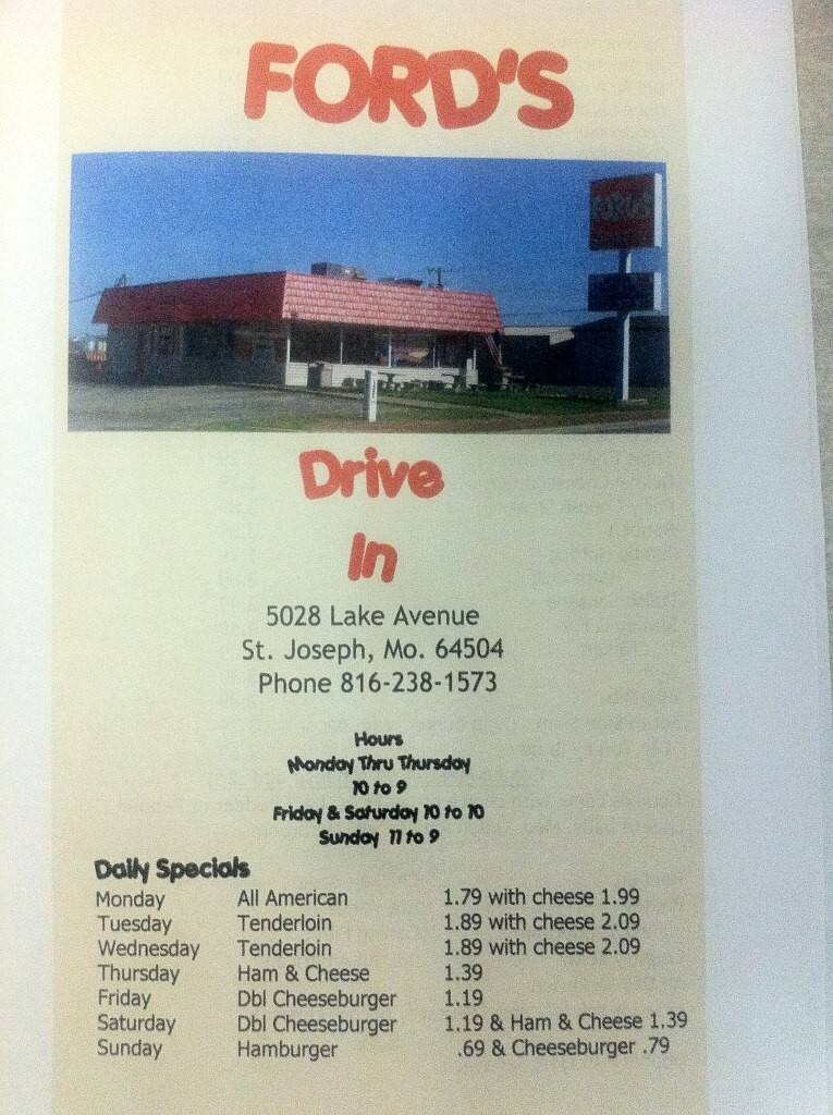 Ford S Drive In Menu For St Joseph Ford S Drive In St Joseph Menu