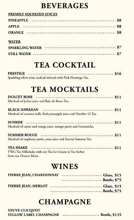 TWG Tea メニュー