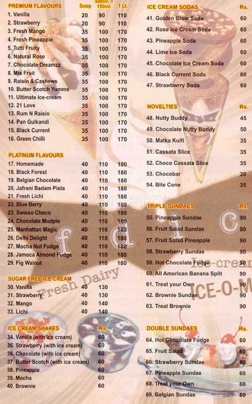 Fresh Dairy Ice Cream Menu, Menu for Fresh Dairy Ice Cream, Rohini, New