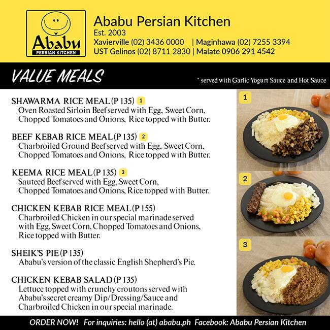 Ababu Persian Kitchen Menu Menu Untuk Ababu Persian Kitchen Loyola Heights Quezon City