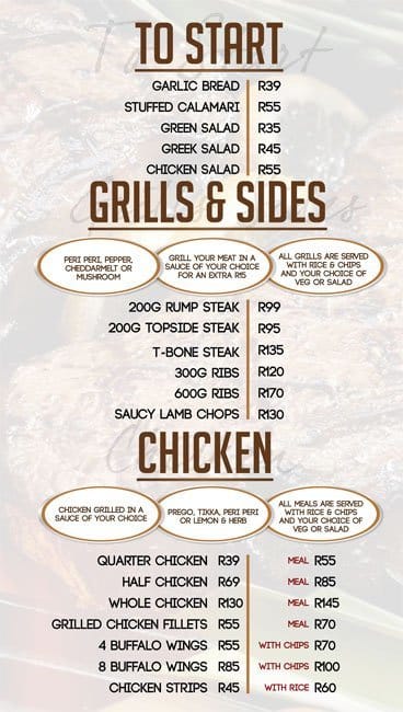 Menu at Jimmy's Killer Grills restaurant, Roodepoort, Cnr Ontdekkers Road