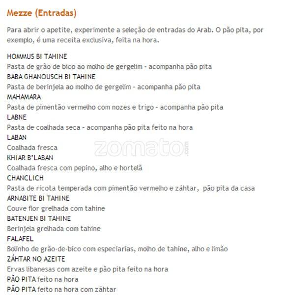 Arab cardápio
