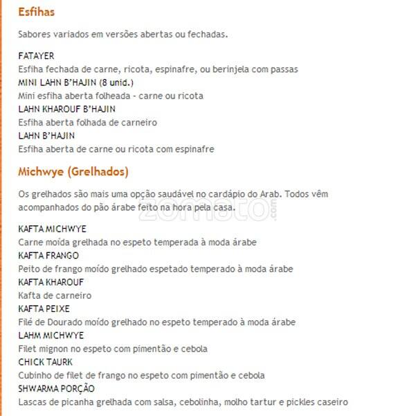 Arab cardápio