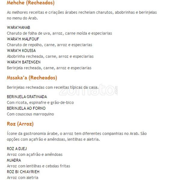Arab cardápio