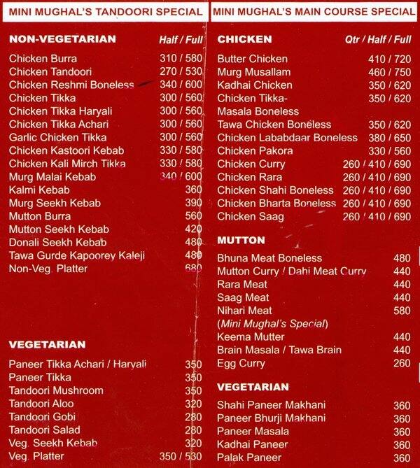 Mini Mughal Menu, Menu for Mini Mughal, Greater Kailash 2 (GK2), New ...