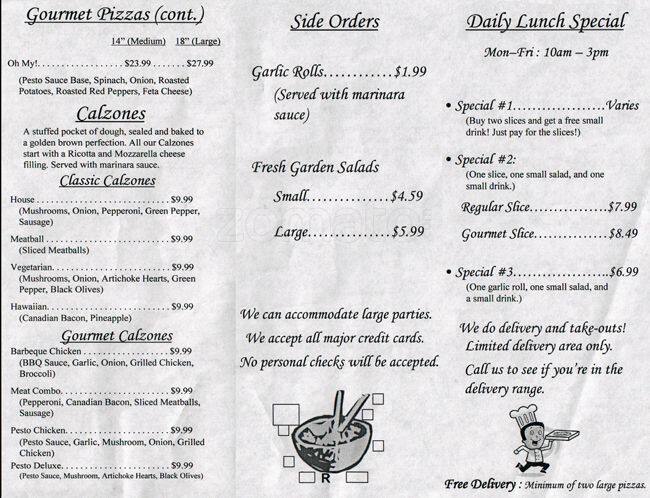 Pizza Pro menu